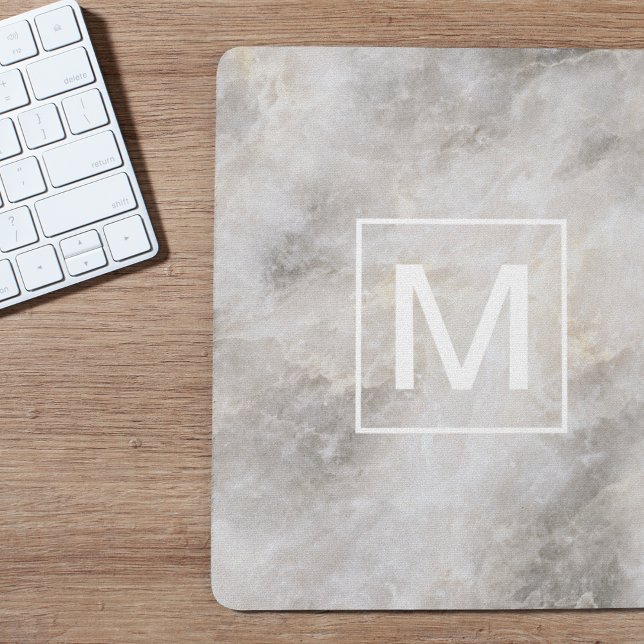 Modern Gray Marble Monogram Mouse Mat (Creator Uploaded)