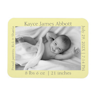Modern Gray on Pastel Yellow Baby Announcement Magnet