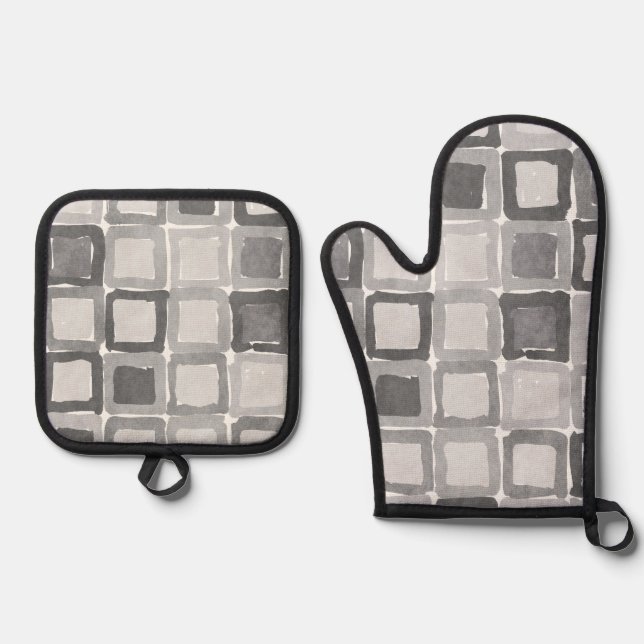 Modern Gray Painted Patches  Oven Mitt & Pot Holder Set (Front)