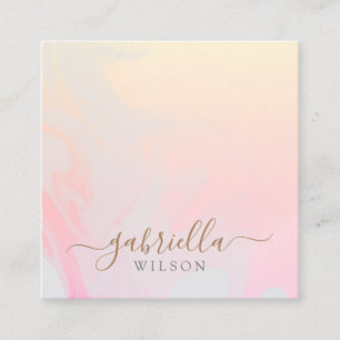 Modern Gray Pink Peach Gradient Marble Signature Square Business Card