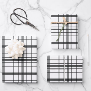 Modern Gray Plaid Minimalist Gift Wrapping Paper Sheet