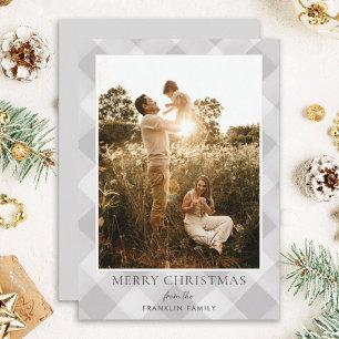 Modern Gray Plaid Photo Christmas Holiday Card