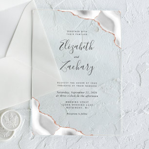 Modern Gray Rose Gold Agate Corners Wedding Acrylic Invitations