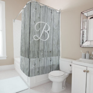 Modern Gray Rustic Farmhouse Monogram Bath Decor Shower Curtain