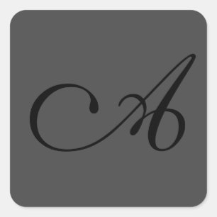 Modern Gray Simple Monogram Add Your Name Initial Square Sticker