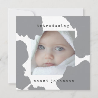Modern Gray Watercolour Baby Announcement
