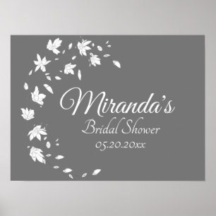 Modern Gray & White Floral Bridal Shower Poster
