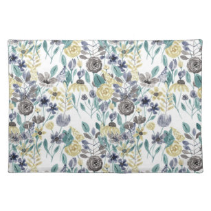 Modern Gray Yellow Floral Watercolor Pattern Placemat