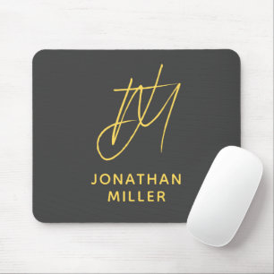 Modern Gray Yellow Monogram Mouse Mat