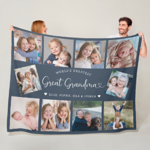 Modern Great Grandma 10 Photo Collage Cute Heart Fleece Blanket