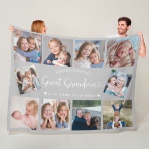 Modern Great Grandma 10 Photo Collage Cute Heart Fleece Blanket