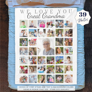 Modern Great Grandma Photo Collage White Grey Fleece Blanket