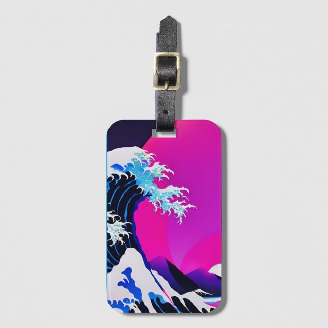 modern great wave luggage tag (Front Vertical)