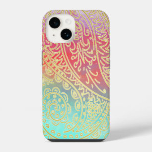 Modern gredient and gold damask watercolor iPhone 14 case