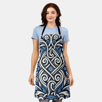 Modern Greek blue and white pattern Apron