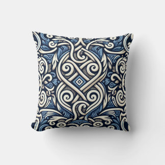 Modern Greek blue and white pattern Cushion