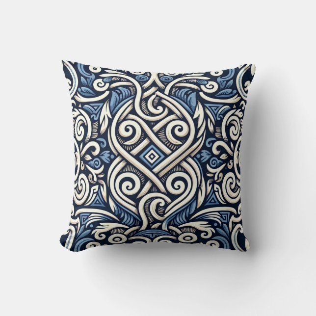 Modern Greek blue and white pattern Cushion (Front)