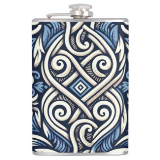 Modern Greek blue and white pattern Hip Flask
