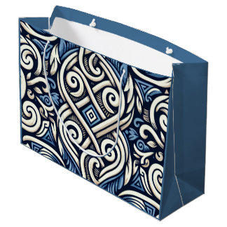 Modern Greek blue and white pattern Large Gift Bag