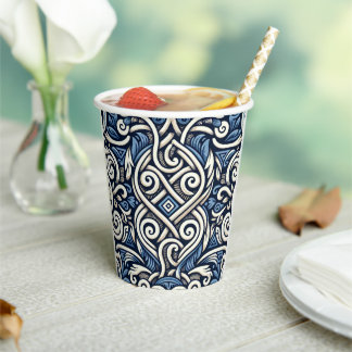 Modern Greek blue and white pattern Paper Cups