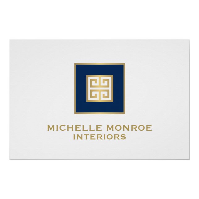 Modern Greek Key Gold/Navy Blue Logo Download Poster (Front)