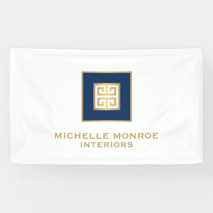 Modern Greek Key Logo Gold/Navy Blue Banner
