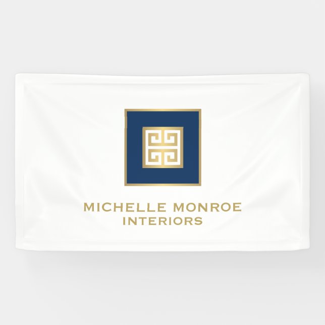 Modern Greek Key Logo Gold/Navy Blue  Banner (Horizontal)