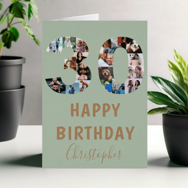 Modern Green 30th Happy Birthday Photo Collage (Creator Uploaded)