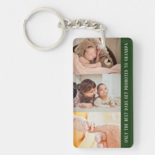 Modern Green 3 Photo Collage for Grandpa Key Ring