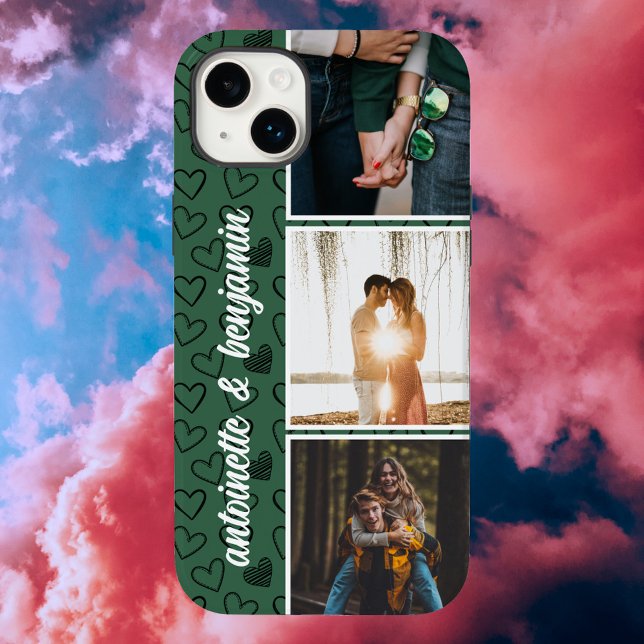 Modern Green 3 Photo Couple Collage  Case-Mate iPhone Case (Creator Uploaded)