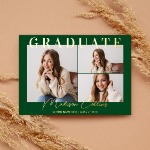 Modern Green 3 Photo Graduation Gold
