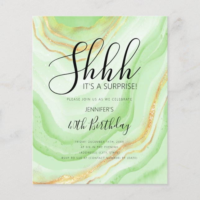 Modern Green 40th Birthday Watercolor Glitter Flyer (Front)