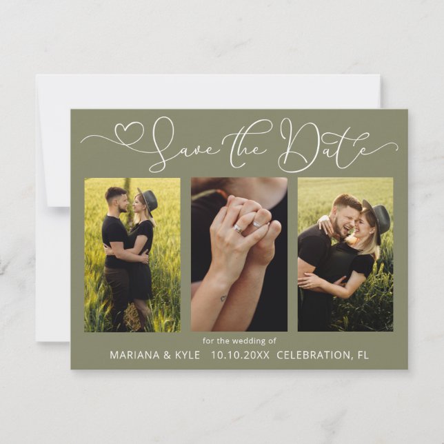 Modern Green 4 Photos Wedding Save the Date (Front)