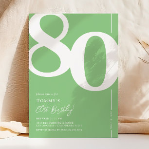 Modern Green 80th Birthday Invitation