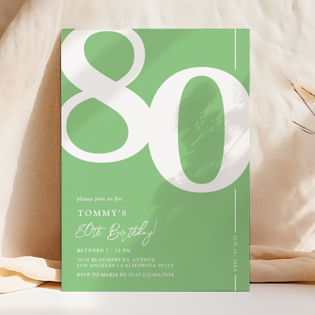 Modern Green 80th Birthday Invitation (Creator Uploaded)