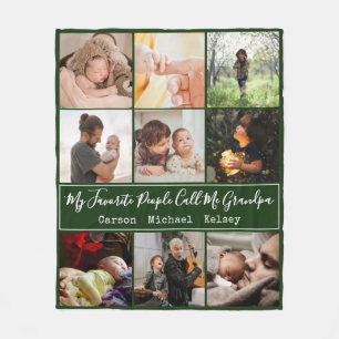 Modern Green 9 Photo Collage for Grandpa Fleece Blanket