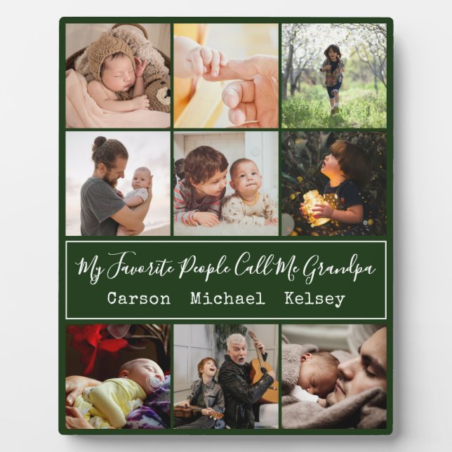 Modern Green 9 Photo Collage for Grandpa Plaque (Front)