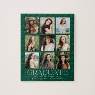 Modern Green 9 Photo Collage Graduation Jigsaw Puzzle