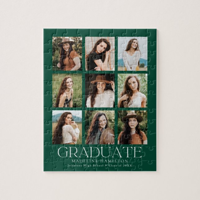 Modern Green 9 Photo Collage Graduation Jigsaw Puzzle (Vertical)