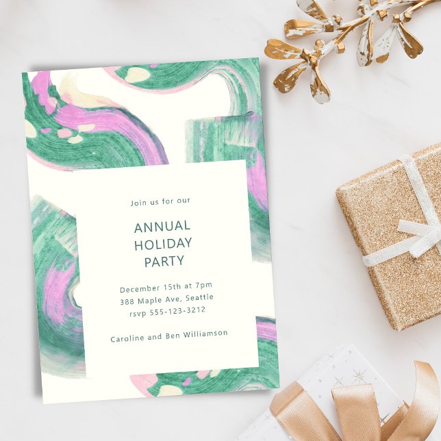 Modern Green Abstract Christmas Holiday Party Invitation (Creator Uploaded)