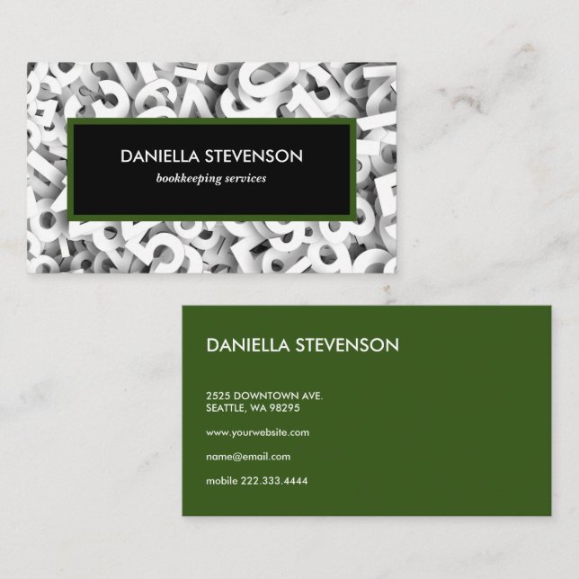 Modern Green and Black Bookkeeping Business Card (Front/Back)
