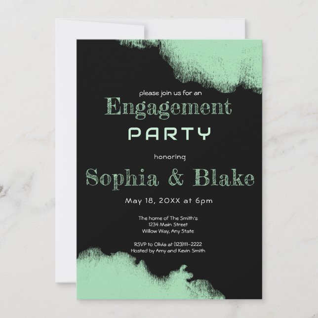 Modern Green and Black Fun Engagement Party  Invitation (Front)