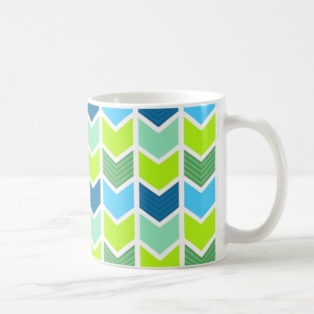 Modern Green and Blue Geometric Chevron Pattern Coffee Mug (Right)