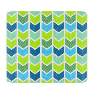Modern Green and Blue Geometric Chevron Pattern Cutting Board