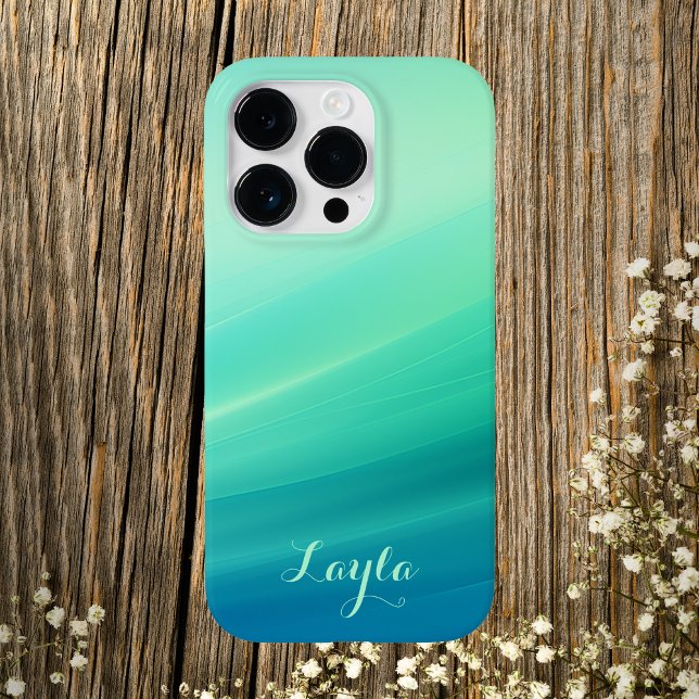 Modern Green and Blue Gradient Script Calligraphy Case-Mate iPhone Case (Creator Uploaded)