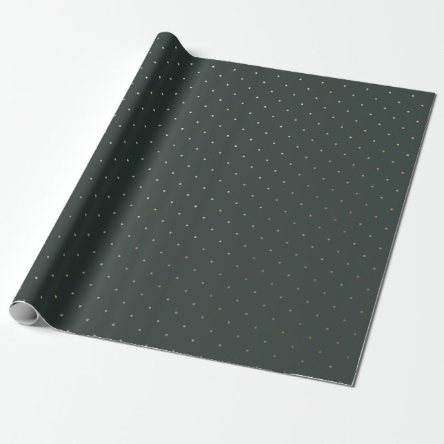 Modern Green and Faux Gold Polka Dot Christmas Wrapping Paper (Unrolled)