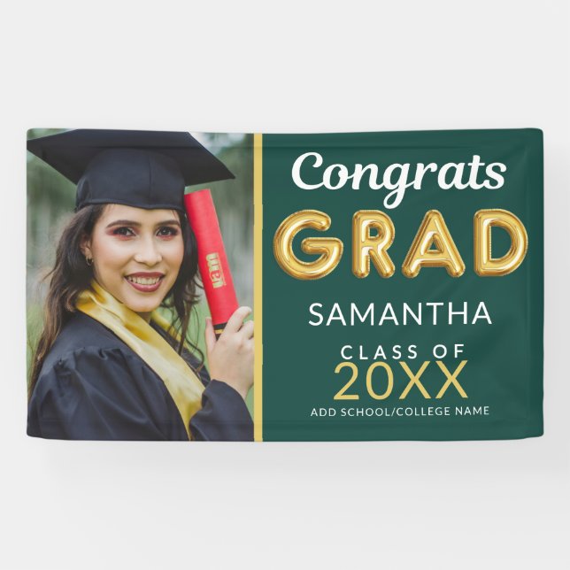 Modern Green And Gold 1 Photo Congrats Grad  Banner (Horizontal)