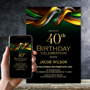 Modern Green and Gold 40th Birthday Party Invitation