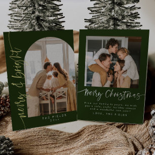 Modern Green and Gold Arch Photo Family Christmas Foil Holiday Card