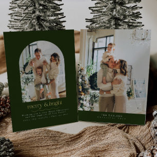 Modern Green And Gold Foil Photo Christmas Card